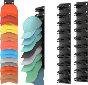 2 Pack 10 Hat Organizer for Baseball Caps, Hat Rack for Wall with Strong Adhesive, Cap Organizer for Door, Bedroom, Closet (Black)