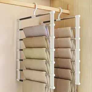 Foldable Pants Organizer Hanger, Pant Hangers, Multi-Layer Stainless Steel Clothes Hanger for Home Closet Storage, Space-Saving Solution for Family