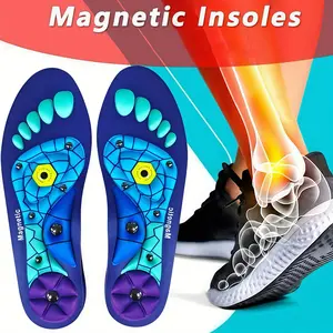 Unisex Magnetic Insoles - Comfortable Support for Work Boots. Odorless EVA Material, Blue & Purple Hexagonal Design with Magnetic Suction Cups, Ergonomic Footwear for Enhanced Comfort & Pressure Workout Shoes Stylish Footwear Accessory Latex Construction.