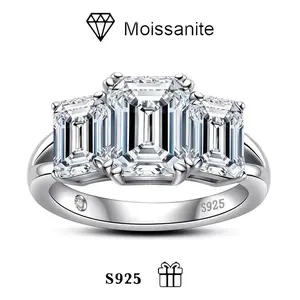925 Silver Engagement Ring Emerald Cut Moissanite Jewelry