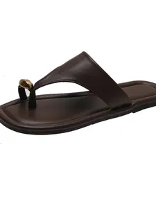 Vintage Metal Toe Clip Flat Sandals for Women, Soft Sole Outdoor One-Strap Flip Flops, Comfortable Casual Footwear for Daily Wear