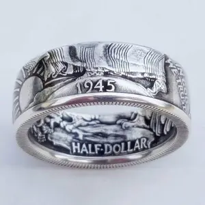 Retro Carved Morgan Dollar Ring Classic Coin Jewelry