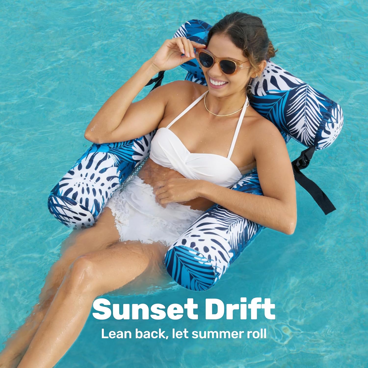 Pool Floats Chairs Adult,Inflatable Pool Lounge,Plant Pattern Floating Mat Hammock,Blow up Water Chairs Noodles rafts for Party Summer Water Beach Fun