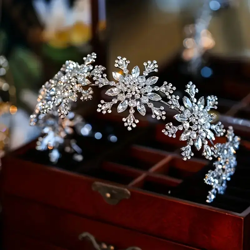 Snowflake Rhinestone Bridal Headband New Style | Silver Sparkly Hair Comb Clip | Wedding Evening Updo Hair Accessory