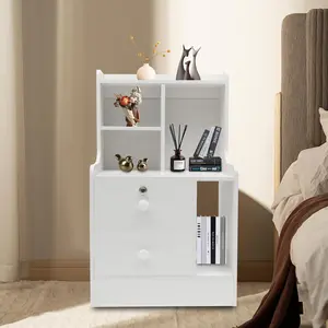 Lockable Nightstand with 2 Drawers, 27.5" Tall Bedside Table with Storage Shelf, Modern End Table Side Table for Bedroom Living Room (Warm White)