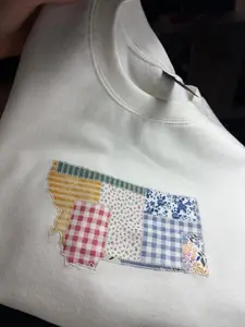 Patch Pattern Embroidered MT Crewneck  Casual Patchwork Sweatshirts