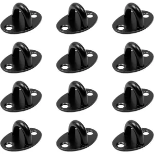 12pcs Stainless Steel Ceiling Hook Pad Eye Plate Black Wall Mount Ring Hooks with Screws for Swing Hanging, Wall/Ceiling Mount, Outdoor or Indoor Activity