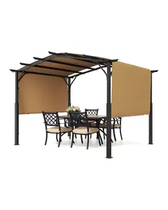 10x10 Ft Outdoor Retractable Pergola With Canopy Arched Top Metal Patio Pergola For Backyard Garden And Patio Shade, Weather Resistant Aluminum Frame, UV Protective Canopy, Easy Assembly, Durable Outdoor Living Structure