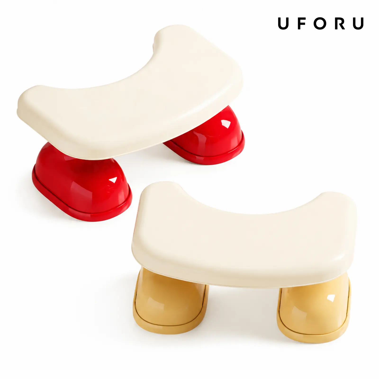 UFORU Squatting Toilet Stool Non-slip Bathroom Step Stool Cute Design Suitable for Adults and Children Relieves Constipation and Hemorrhoids Cream White/Red Options Mother's Day Gift