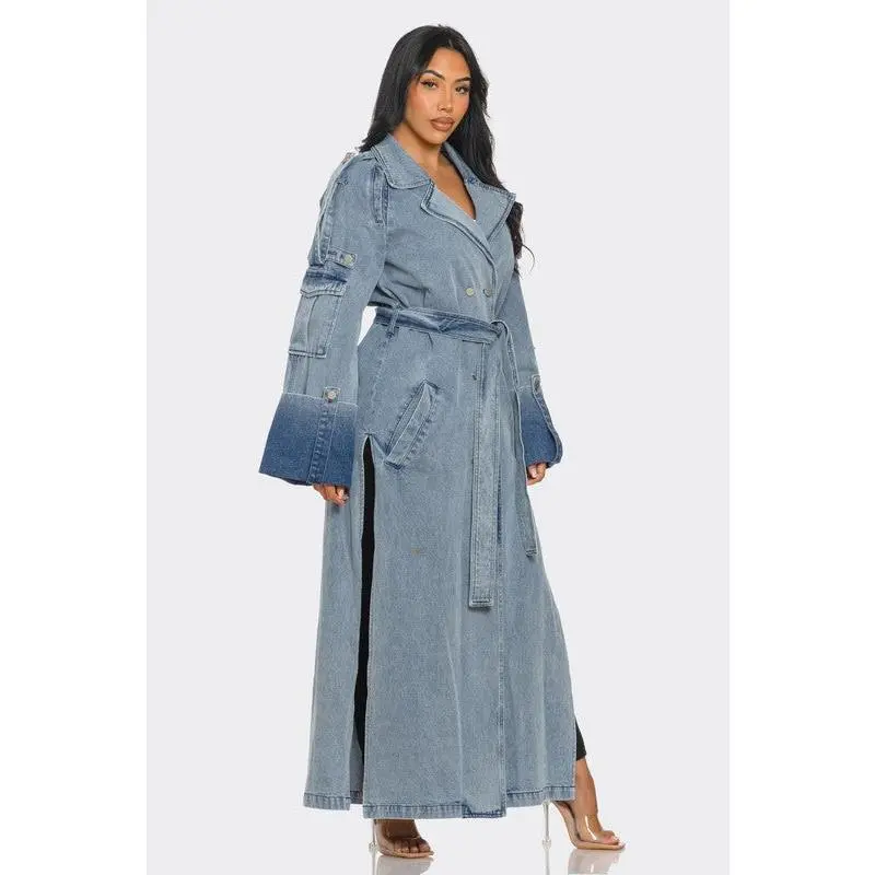 Longline Denim Trench Coat