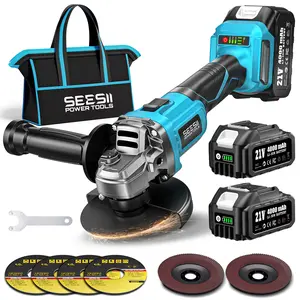 【DealsForYou】SEESII Cordless Angle Grinder Kit with 2x4.0Ah Batteries, 10000RPM Brushless Electric Metal Grinder w/ 4-1/2" Cutting Wheel, Flap Wheel, and Wool Carving Wheel for Precision Cutting & Grinding