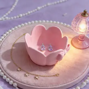 Pink cute ruffled bow jewelry tray, 3D printed durable jewelry storage tray, suitable for home decoration, desk, office, themed parties, car decoration, and holidays such as Christmas, Thanksgiving, Valentine's Day, Easter, birthday gifts, etc.
