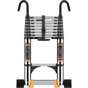 Telescoping Ladder,with  Hook and stabilizer barand,12.5 FT Extension Ladder, Heavy Duty 330lbs Max Capacity, Multi-Purpose Collapsible Ladder for RV or Outdoor Work (3.8M/12.5FT)