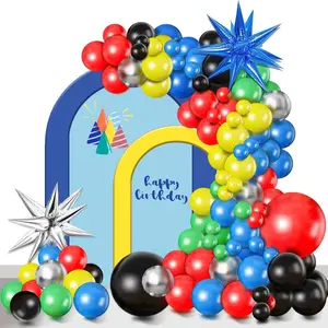 Black Red Blue Green Balloon Garland Arch Kit,Red Yellow Green Blue Black Balloons For Birthday Graduation Carnival Superhero Robot Blocks Video Game Themed Party Decor