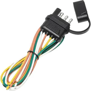 4-Way Flat Trailer End Connector 25 Inch, 16AWG 4 Prong Trailer Wiring Harness Plug with Dust Cover, Trailer-Side 4-Pin Trailer Light Plug Male End Replacement Connector For Trailer Hitch Wire
