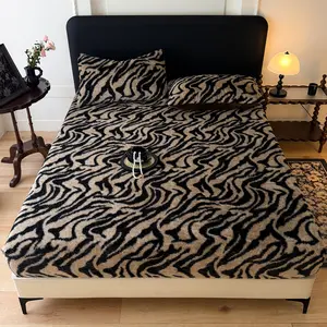 Faux Rabbit Fur Bedding Set – Leopard/Tiger/Butterfly Print, Soft Warm Fitted Sheet with 1/2 Pillowcases, 3pcs All-Season Bed Set for Bedroom, Dorm, Sofa, Guest Room, Christmas Gift