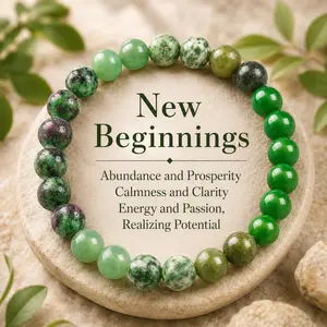 Handcrafted New Beginning Bracelet - 15-20cm Crystal Costume Jewelry with Green Aventurine, Epidote Granite for Prosperity, Peace, Abundance, Daily Wear Fashion Accessory