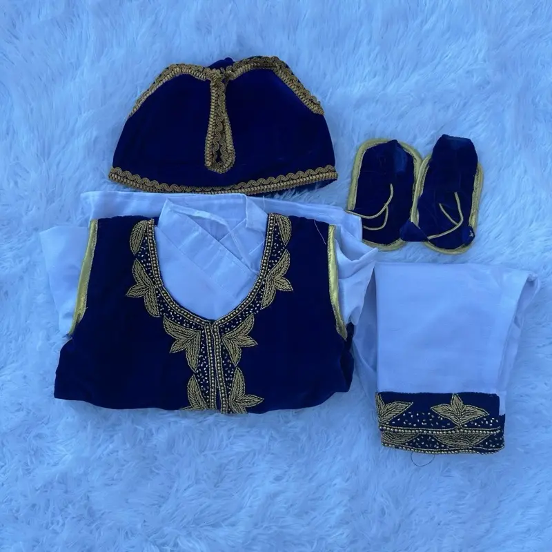Nepali Traditional Pasni Set Hand Work Beautiful Suits with Navy Blue Velvet Jacket White Trousers and Matching Shoes Womenswear Clothes