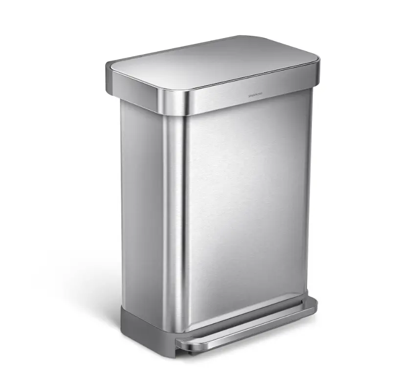 simplehuman Step Can 55L with Liner Pocket, Large Stainless Steel Kitchen Trash Can with Foot Pedal, Hands-Free Garbage Bin with Convenient Liner Storage, Durable Wastebasket for Kitchen, Bedroom, Bathroom, Office and Home