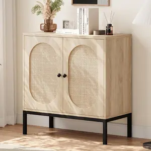 Buffet Cabinet, Rattan Storage Cabinet with Doors and Shelves, Accent Cabinet Sideboard, Wood Console Cabinet with Storage Entryway Cabinet for Living Room, Dining Room, Hallway (Wood)