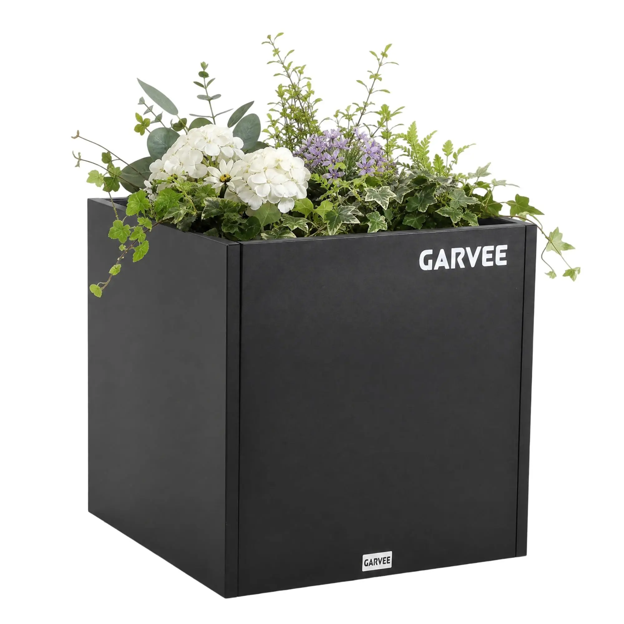 GARVEE Heavy-Duty Square Metal Planter Box Raised Garden Bed - Black Iron Cube, Adjustable Divider