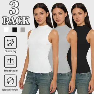 Sports Sleeveless Top 3-Pack | Perfect for Yoga Gym or Casual Wear | Slim Fit Mock Neck Tank Top | Soft Stretchy Ribbed Fabric | Breathable & Comfortable