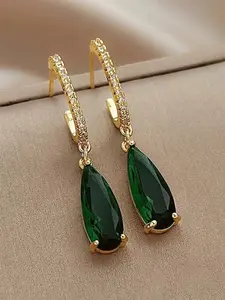 1 Pair Fashion Green Cubic Zirconia Drop Earrings For Women For Wedding Engagement Anniversary Party Jewelry Valentine's Day Gift Dangle Earrings