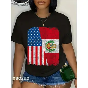 100% Cotton Peruvian American Flag Half USA Peru Root Proud T-Shirt