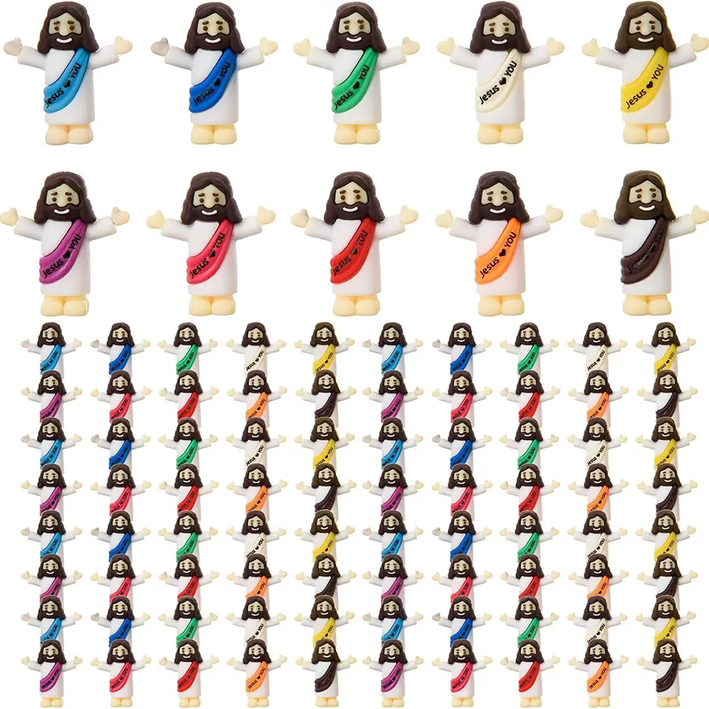 Bulk Small Size Traditional Soft Rubber PVC Mini Jesus Figurines - Religious Decoration, Faith Home Decor Ornaments, Desk/Floor Supplies, Easter Egg Fillers, Sunday School Gifts for Cruise Ships