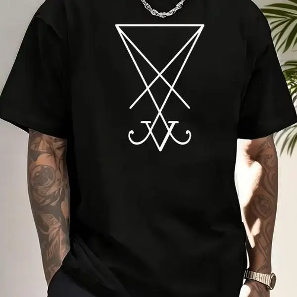 The Sigil of Lucifer (Seal of Satan) T-Shirt T-Shirt Items Gift Fashionable Unisex Vintage Soft Breathable Casual Crew Neck Regular Fit Machine Washable C01