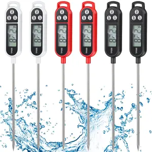 6 pcs instant read meat thermometer with long probe 965 inch kitchen cooking food candy waterproof digital thermometer for bbq water milk yogurt liquid cookingblack white red