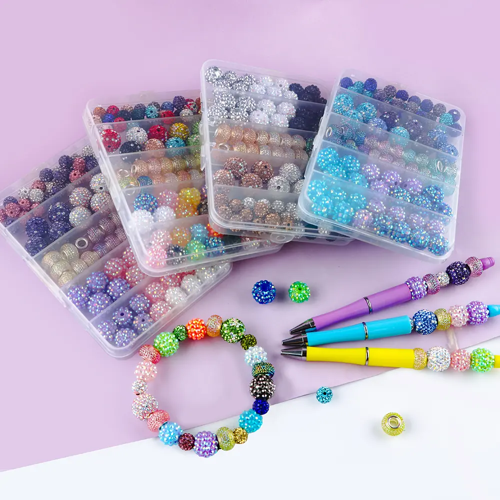 86PCS Boxed Pink Purple Black Colorful Acrylic Spacers Bubble Gums Beads Rhinestone Round Beads for Key Chain Phone Chain Bag Chain JewelleryMaking