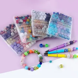 86PCS Boxed Pink Purple Black Colorful Acrylic Spacers Bubble Gums Beads Rhinestone Round Beads for Key Chain Phone Chain Bag Chain JewelleryMaking