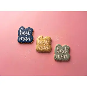 Best Man Cookie Cutter with Script Stamp Outline - Bakeware Baking Utensils for Wedding Bachelor Parties (3" and 4" Sizes)