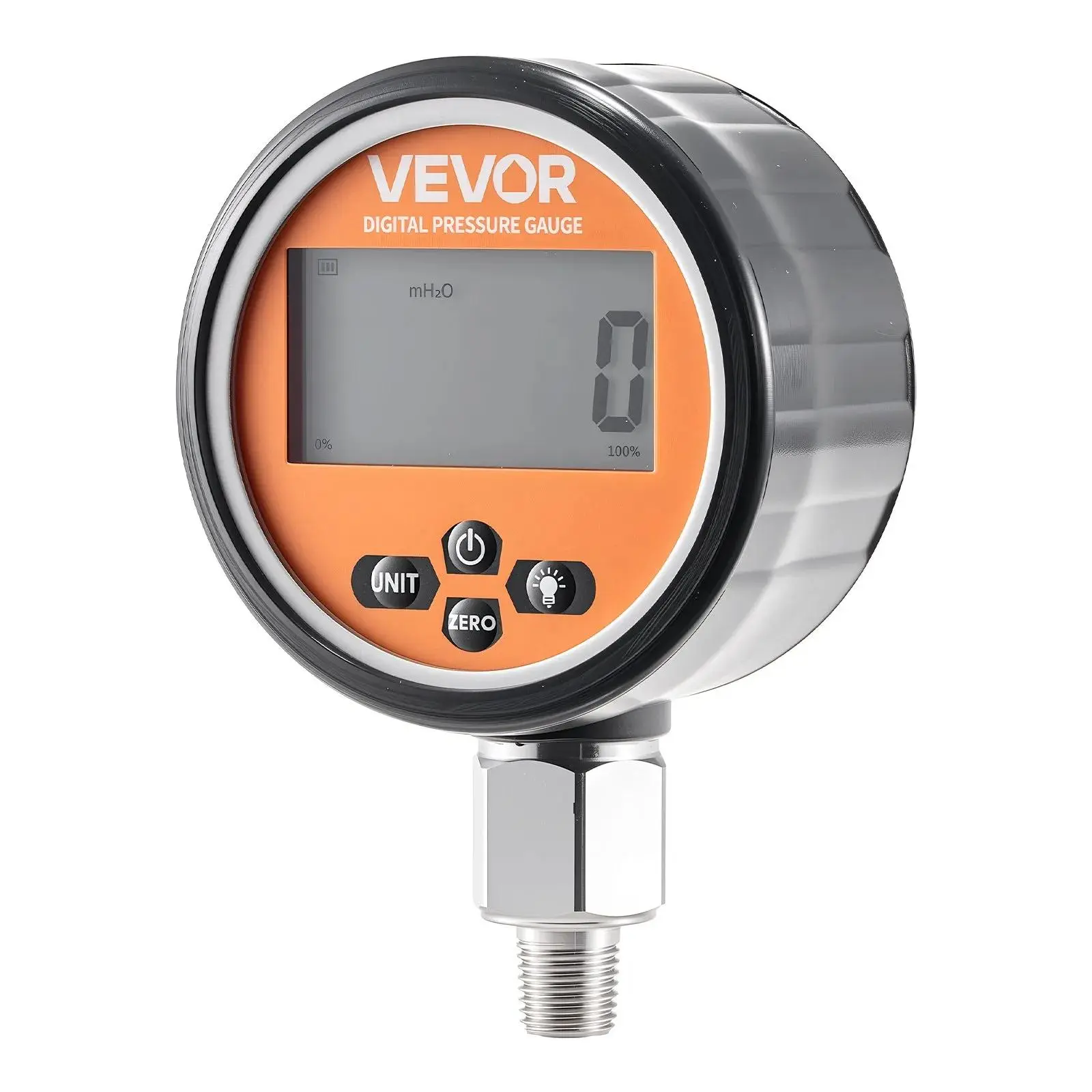 VEVOR Digital Hydraulic Pressure Gauge, Backlit Display & Peak Hold, 0-10000 PSI (0-700 Bar) Silicone Waterproof Sensor, 1/4 in NPT Base Entry Durable & Long-Lasting Stainless Steel Manometer Tester for Excavators, Bulldozers, Construction Machinery
