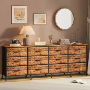 12 Drawer Dresser for Bedroom, 70” Long TV Stand for 65, 75, 80 Inch TV, Dresser with Charging Station, Large Entertainment Center for Living Room, Entryway,