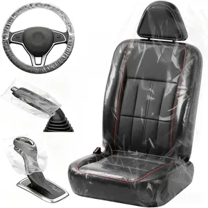 DGSL 330 PCS Disposable Car Seat Covers, Clear Plastic Vehicle Seat Protector Set Includes Wheel Covers, Gear Selector Covers and Handbrake Cover for Auto Truck Bus Accessories