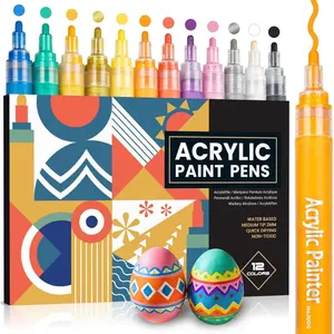 Markers for Easter Eggs, 12 Colors   Pens for Easter Crafts, Plastic, Rock Painting, Canvas, , Glass, Fabric, Arts Crafts, Pumpkin, Scrapbooking Supplies