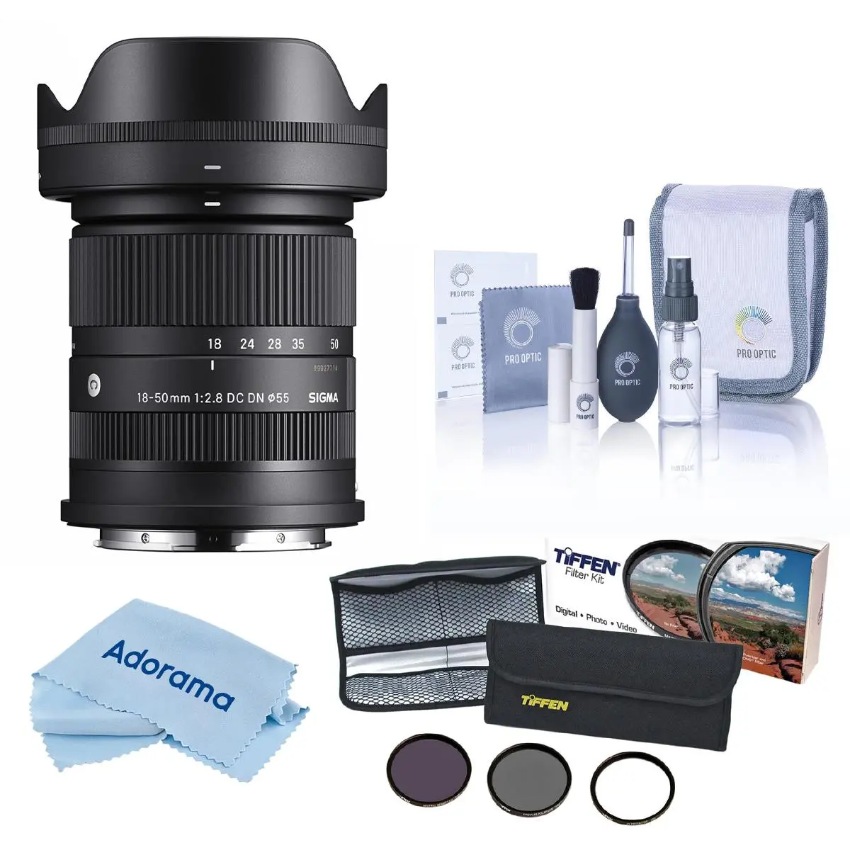 Sigma 18-50mm f/2.8 DC DN Compact Contemporary Lens for Sony E, Bundled with 55mm Essential Filter Kit, Cleaning Kit, and Cleaning Cloth