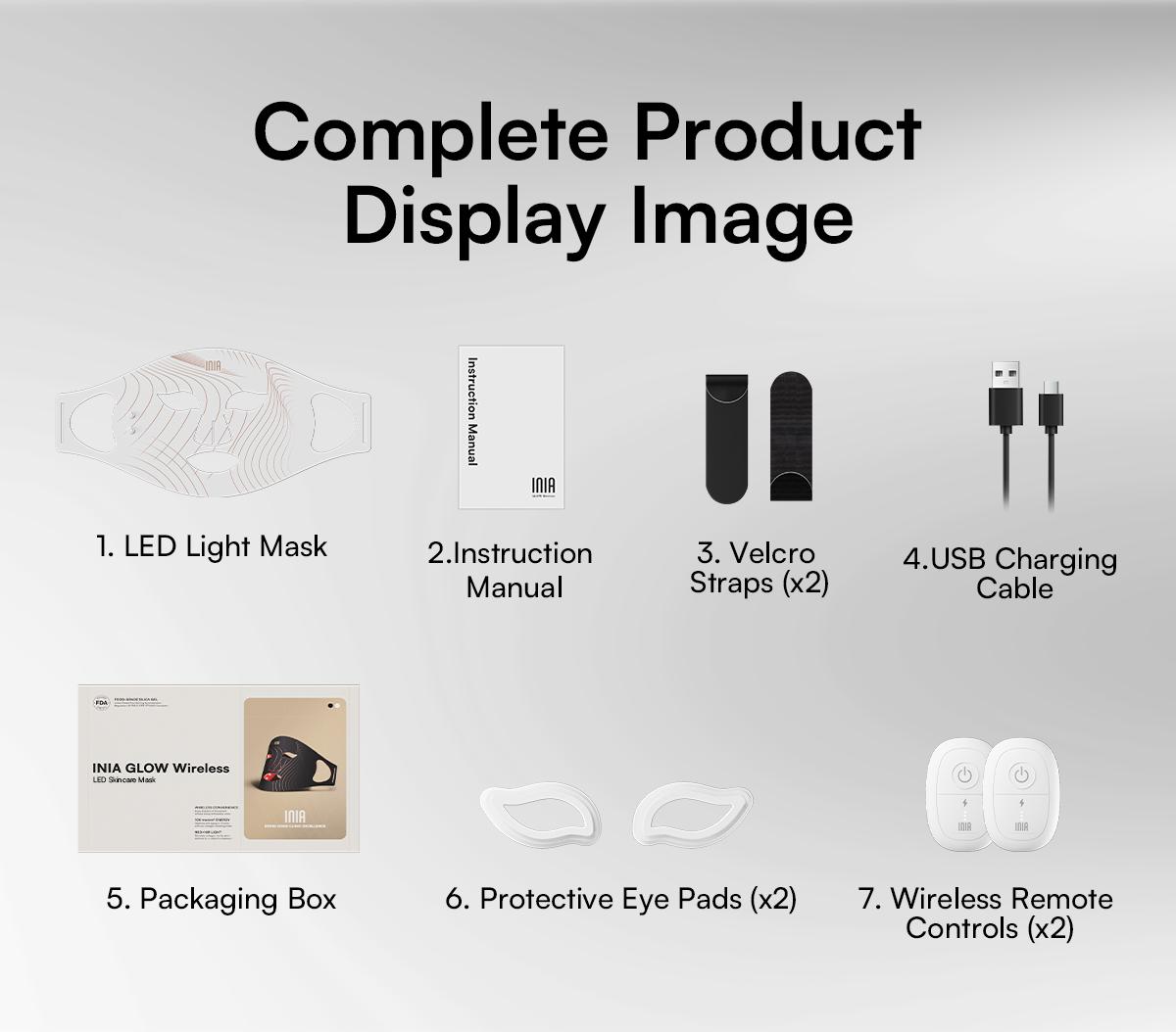 INIA GLOW Wireless LED Mask, Perfect Gift Season Pick,  Live Stream Only BUY 1 GET 10 with FLARE and 8pcs Collagen Real Deep Mask