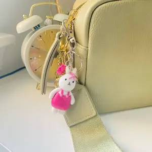 Cute Bunny Polymer Clay Keychain - Pink and White Design, Keyring Attachment, Ideal for Everyday Use