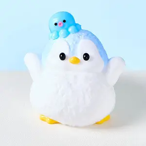 SqueezeSquad Taba Deluxe Premium Silicone Squishy Fidget Toy Blue Penguin with Cute Octopus Duo Stress Relief Collectible Fun