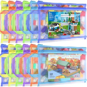 12 Pack Mesh Zipper Pouch Bags, Double-Layer Nylon Puzzle Bags, Breathable See Through Zipper Pouch with Handle for Classroom Organization and Storage, Board Game Storage