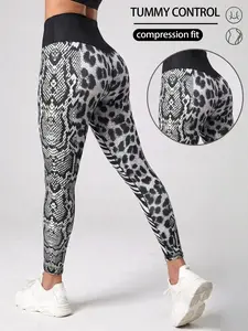Women's Casual Sporty Yoga Pants, High Waist Butt Lifting Tight Fit, Leopard Snake Zebra Patchwork Printed Sports Leggings