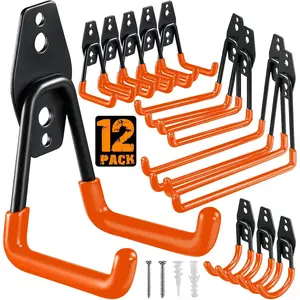 Garage Hooks Heavy Duty Utility Steel with Anti-Slip Coating Wall Mount Storage Organizer for Hanging Power and Garden Tools, Ladders, Hose, Bikes, Ropes, Bulk Items, and More