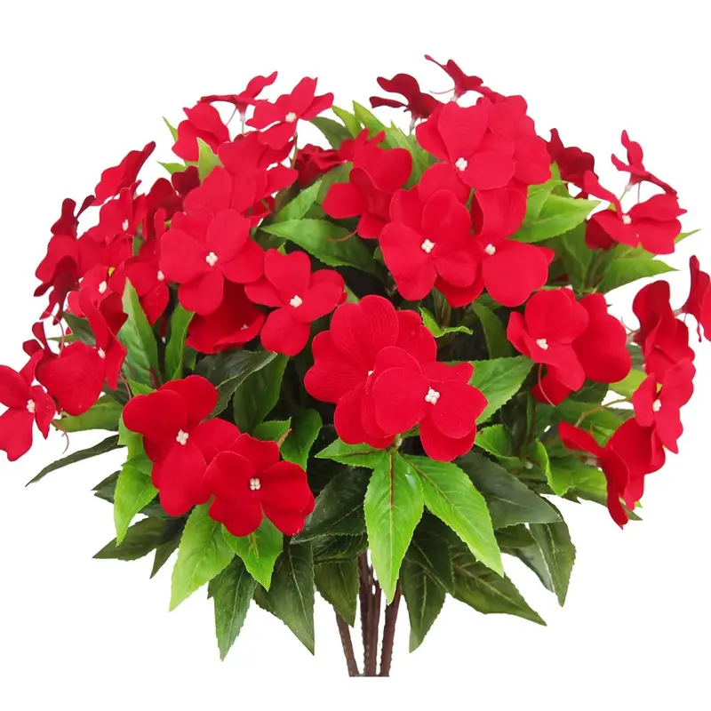 Fake Flowers Artificial Flowers for Outdoor，Artificial Impatiens Bouquet Flowers for Outdoors，Spring Flowers Artificial Impatiens Outdoor Fake Flowers Indoor Decor 4PCS (Mulit Color)