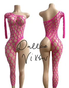 Women's Half Net Cutout Bodysuit with Rhinestone for Tops - Womenswear