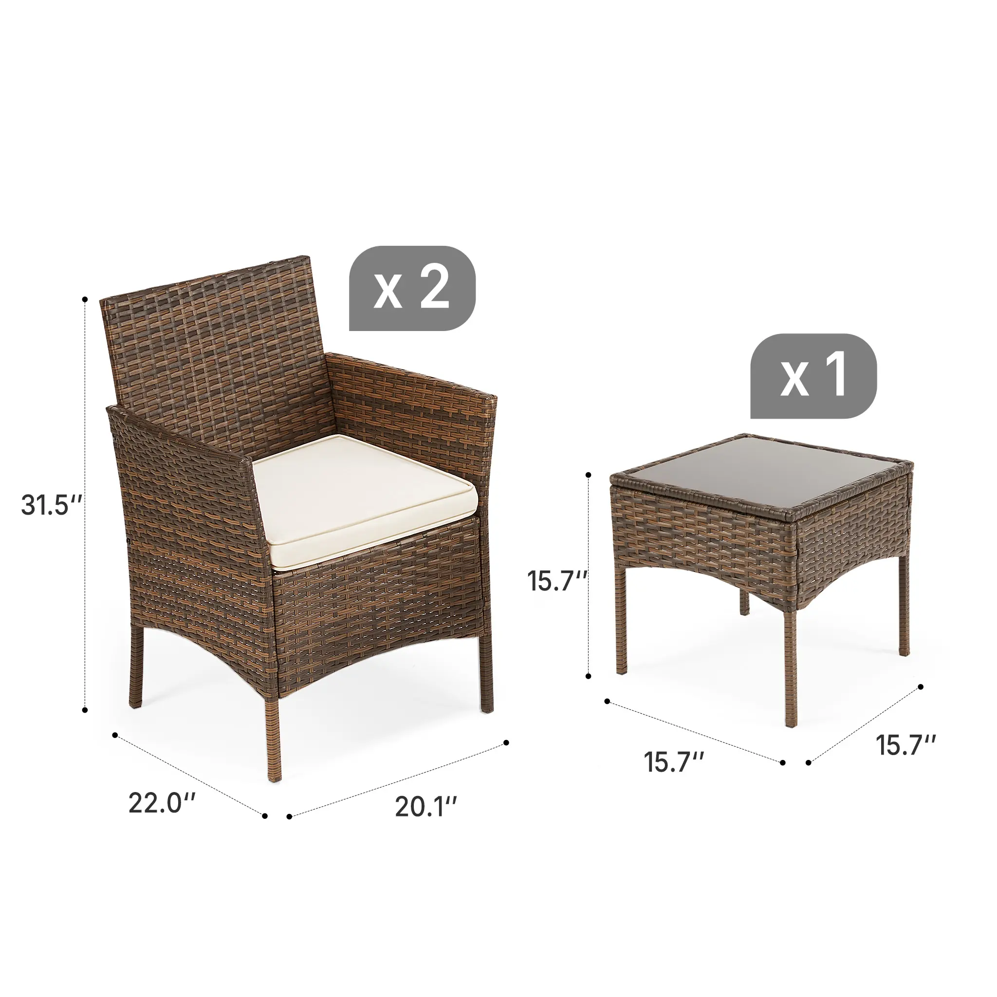 Brown - 3 Piece - Without Removable Glass Top
