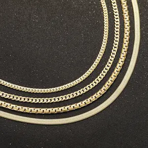 Old Money Aesthetic 4-Piece Gold Chains 14K Gold Plated Layering Necklace Set, Snake Curb Box Link Design, Tarnish-Free Sweat-Proof Daily Wear Jewelry, Diamond-Studded Clasp Cuban Chain, Purple Custom Designer Gift for Men