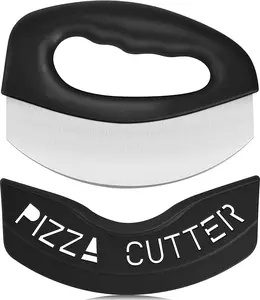 Heavy Duty Stainless Steel Pizza Cutter with Cover, Super Sharp Blade Pizza Knife Pizza Cutter Rocker, Perfect Kitchen Gadgets for Pizza Cutting Home Essentials, Black Pasta Utensils